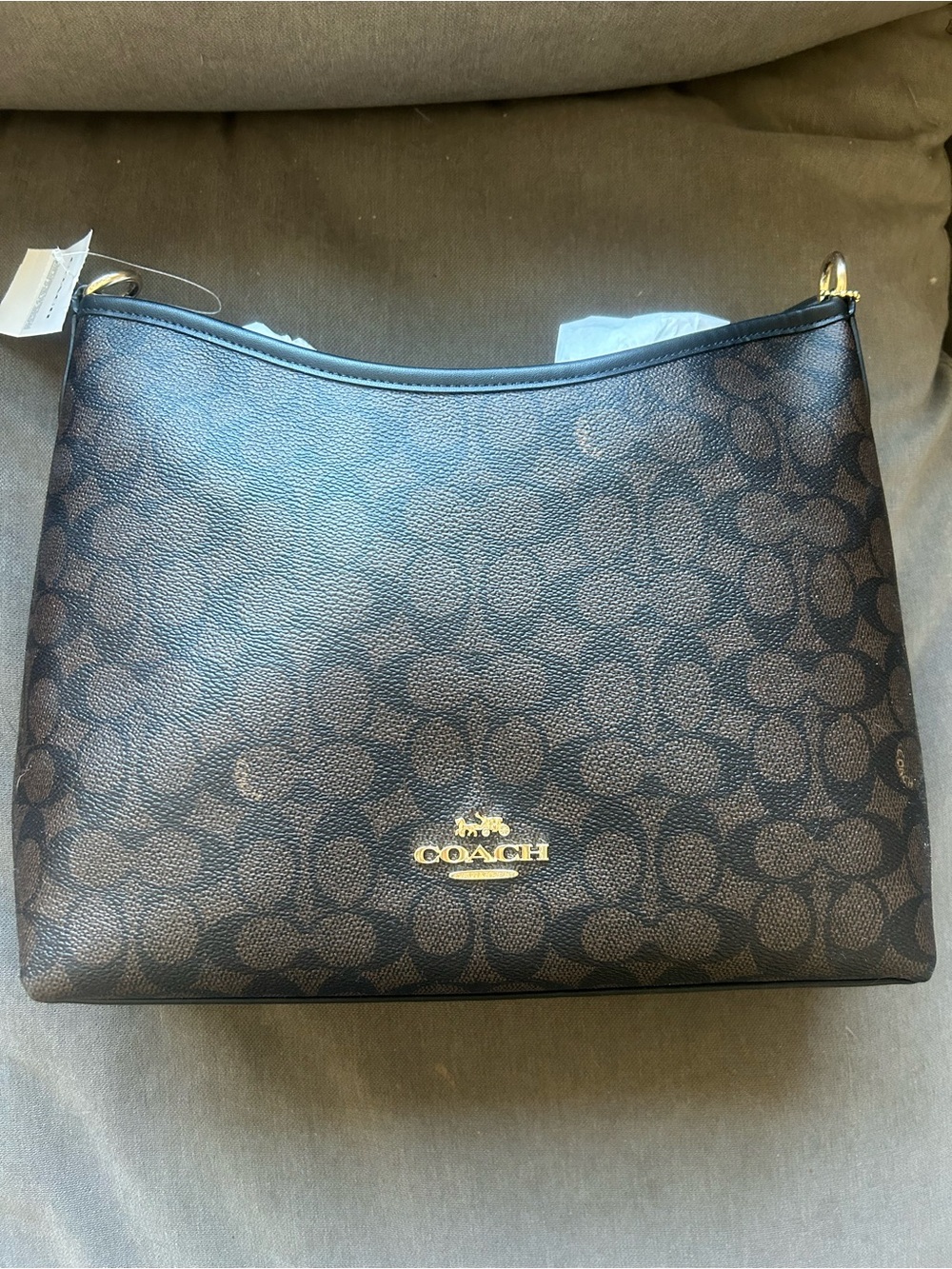Coach Walnut and Black Signature Laurel Shoulder Bag